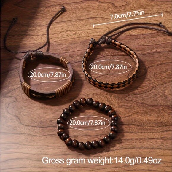 Multi-Layered Leather Bracelet Set - Casual Style PU Leather Bracelets for Men - Picture 6 of 7